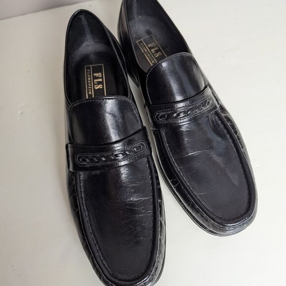 Men's Florsheim Como Flat Strap Loafers, Black Leather, Size 11 - Picture 3 of 9
